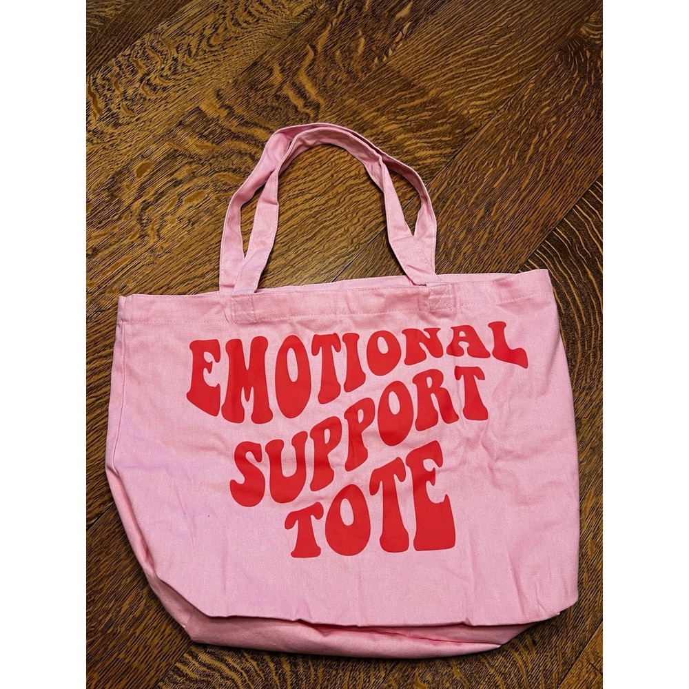 Pink Emotional Support Tote Bag Red Wavy Text Retro Y2K Canvas Shoulder Bag 19"
